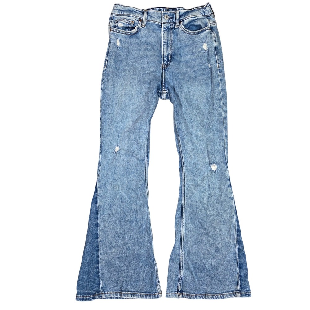 Arizona Jean Co Women Light Wash Two Tone Distressed Flare Jeans Blue Size 6